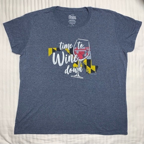 Time to Wine Down Maryland. Women’s XXL Blue Short Sleeve Shirt Top Tee T-Shirt - Picture 3 of 6